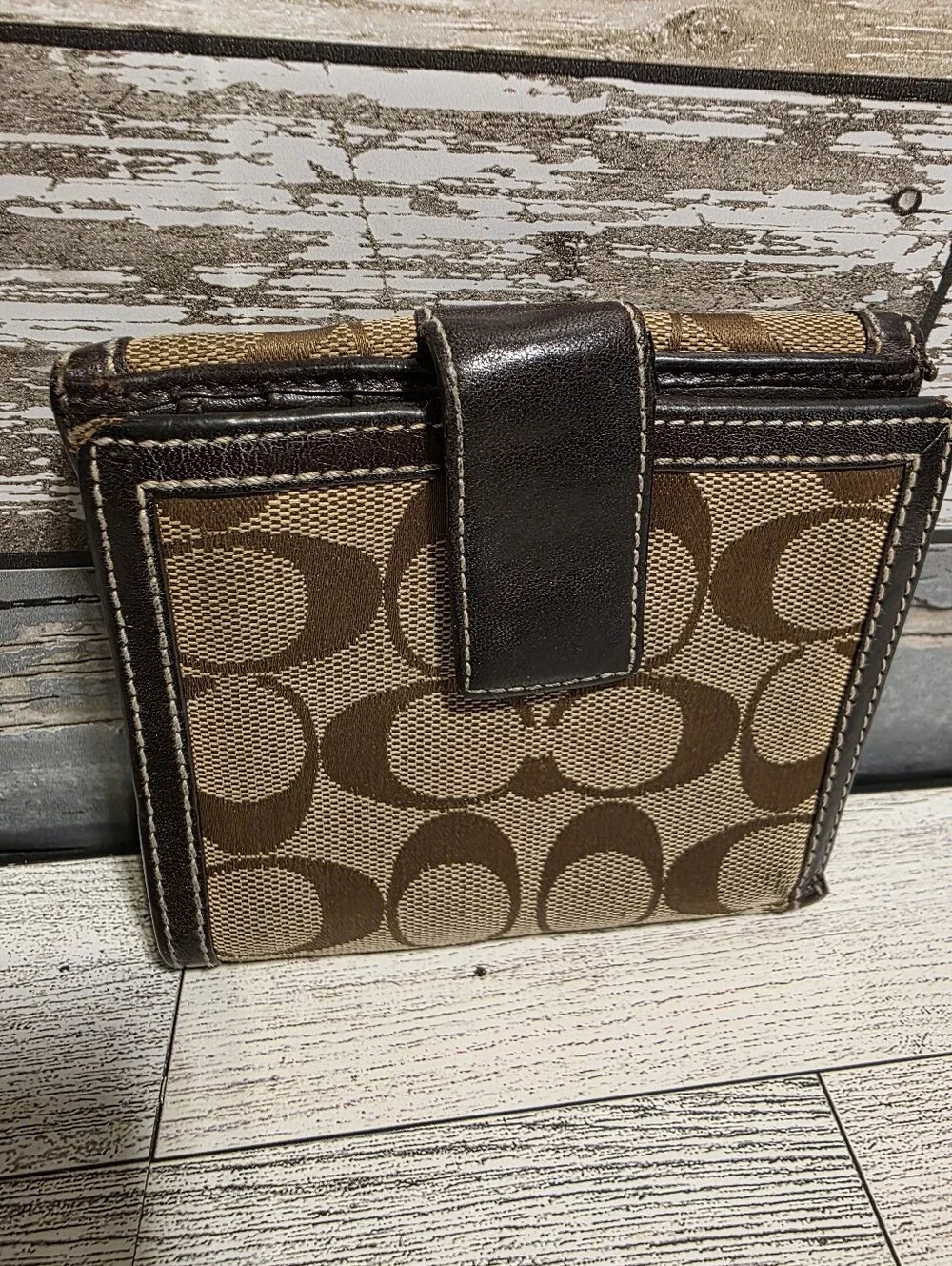 Coach Signature Canvas Trifold Wallet in Brown and Tan